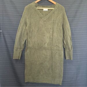 Old Navy Hunter Green Knit Sweater Dress Sheath Shift V Neck Long Sleeve XS